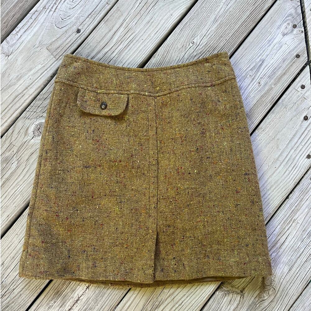 Liz Claiborne Lizsport Women's Vintage Yellow Tweed 100% Wool Mini Skirt Size 10